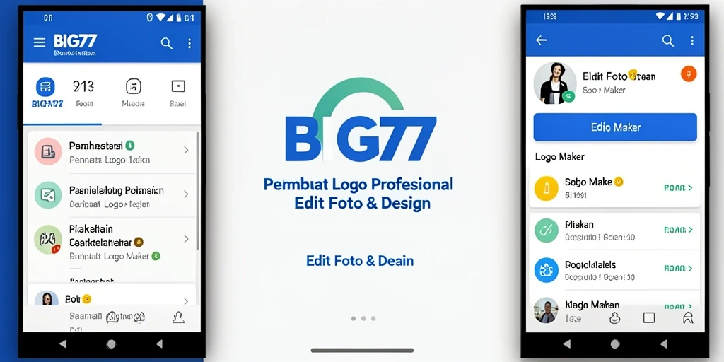 Tampilan antarmuka aplikasi BIG77 yang intuitif untuk membuat logo.