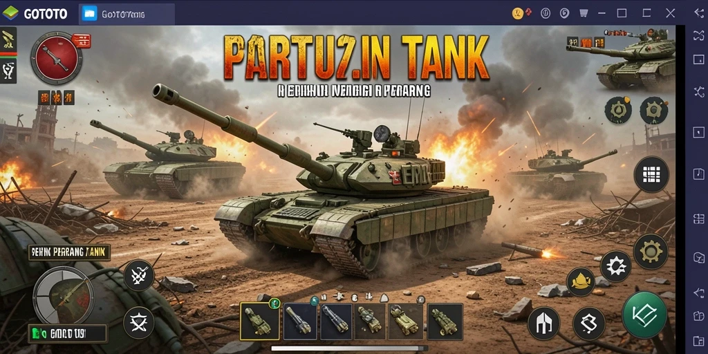 Tampilan antarmuka GOTOTO dengan pertempuran tank yang mendebarkan.