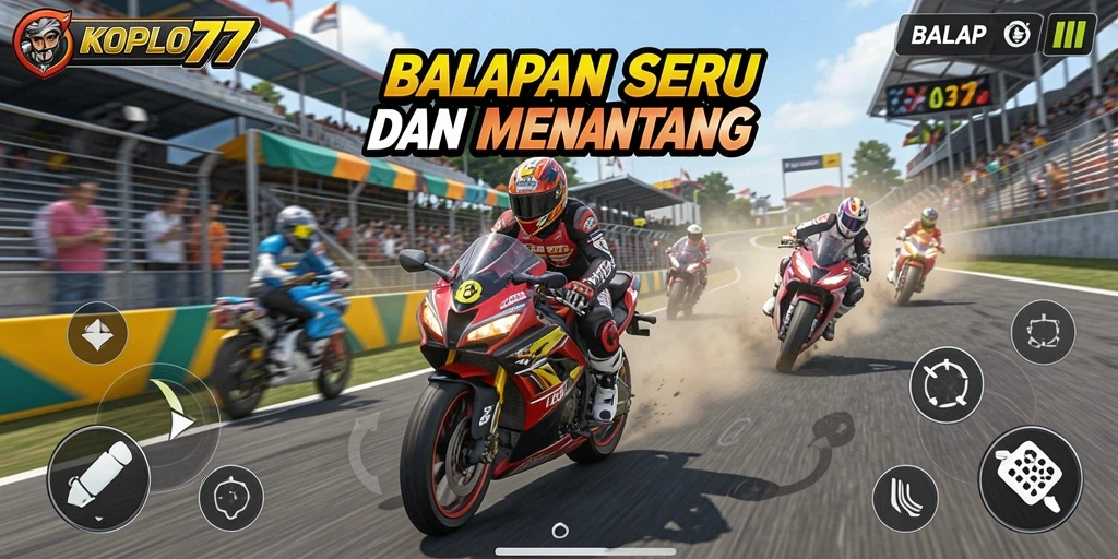 Tampilan antarmuka KOPLO77 saat beradu di lintasan balap motor.