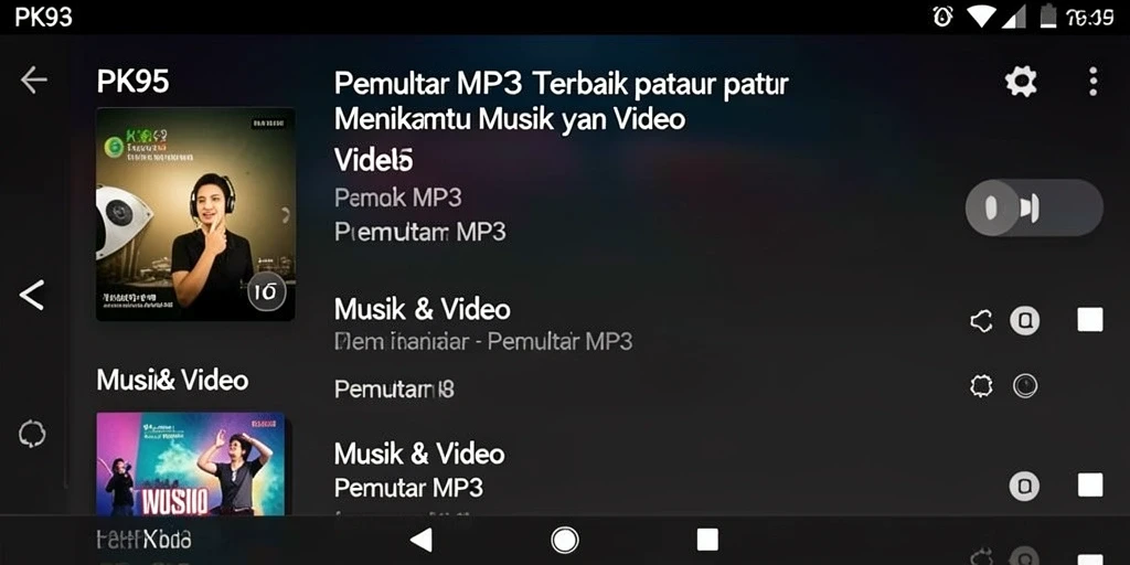 Tampilan antarmuka aplikasi Pemutar MP3 PK95 yang intuitif.