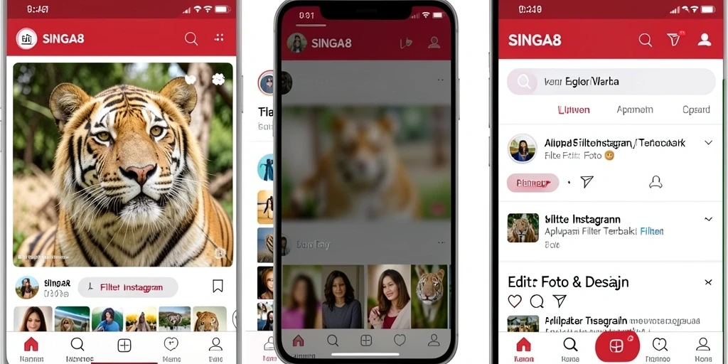 Tampilan antarmuka SINGA8 dengan berbagai pilihan filter Instagram.